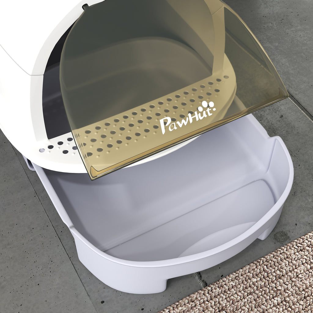 Maison de toilette pour chat bac à litière fermé chat poignée de transport porte translucide 40,5 x 52 x 39 cm gris
