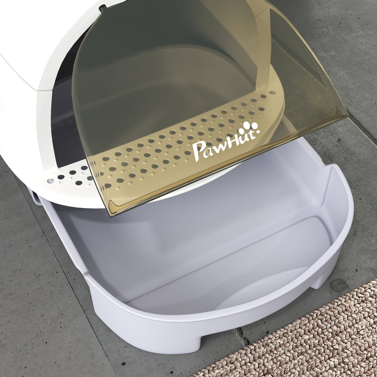Maison de toilette pour chat bac à litière fermé chat poignée de transport porte translucide 40,5 x 52 x 39 cm gris