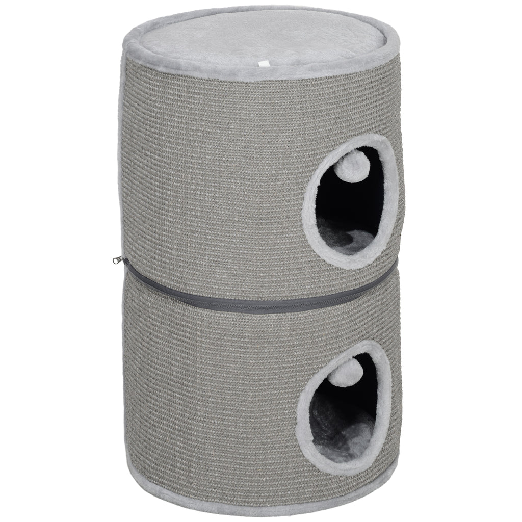 Tour pour chat modulable tonneau griffoir chat avec fermeture éclair séparable 3 niveaux deux balles Ø 42 x 69H cm gris-0
