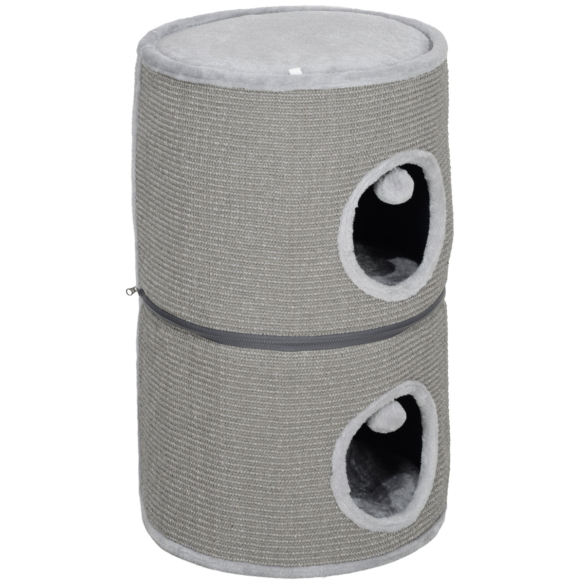 Tour pour chat modulable tonneau griffoir chat avec fermeture éclair séparable 3 niveaux deux balles Ø 42 x 69H cm gris-0