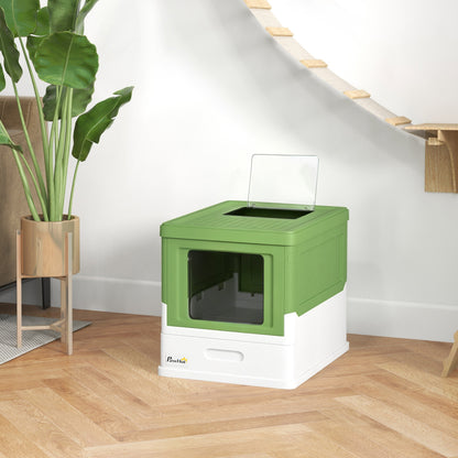 Maison de toilette pour chat pliable double porte battante et supérieure pelle fourni 47,5 x 35,5 x 36,7 cm vert avocat