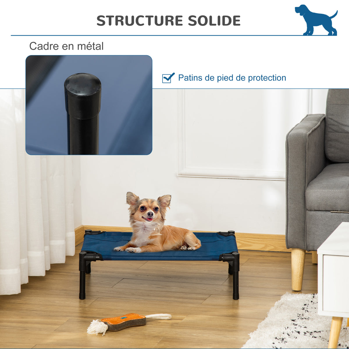 Lit surélevé pour chiens chats animaux de compagnie tissu oxford textilène micro-perforé 61 x 46 x 18 cm bleu et noir