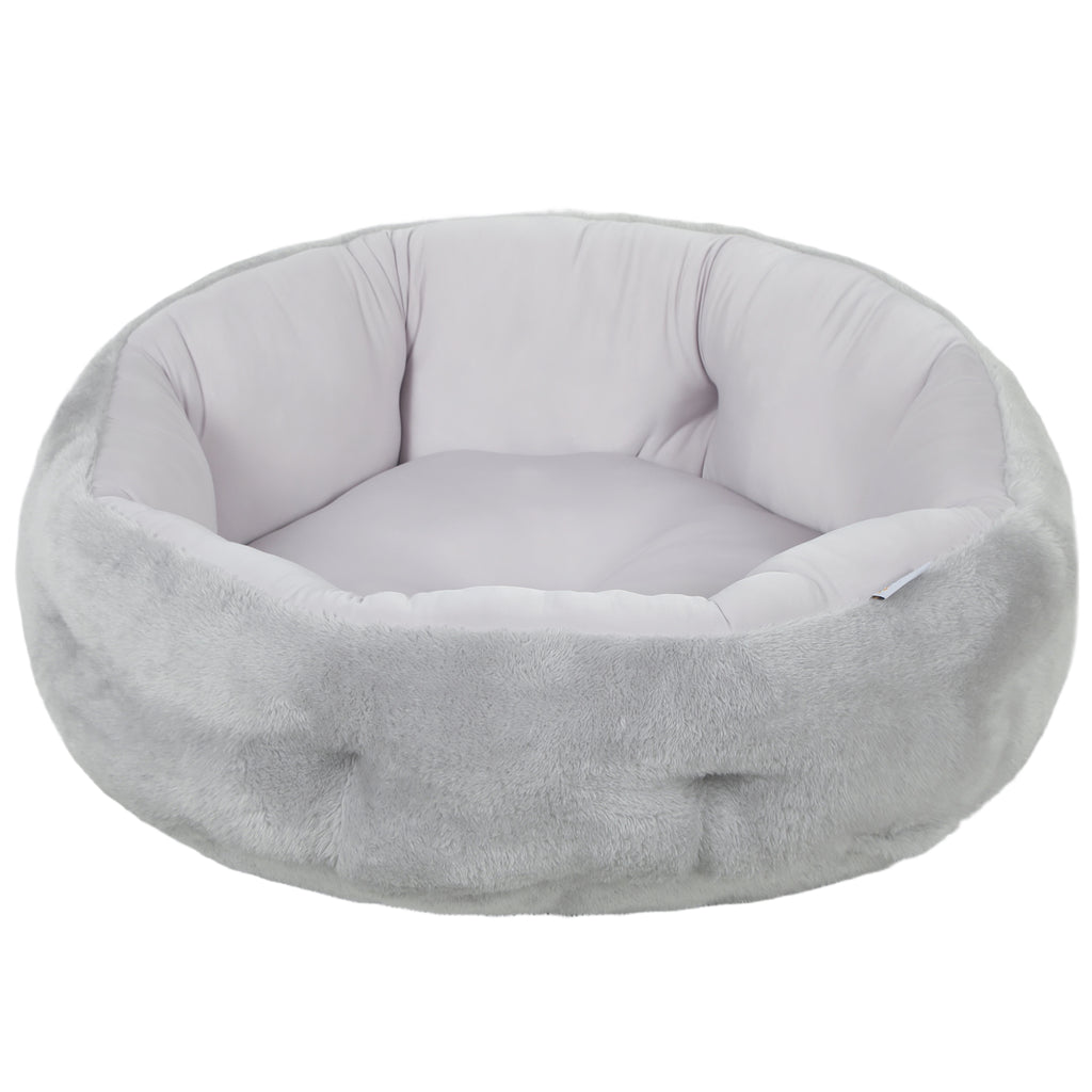 Lit pour chat réversible, lit pour chats d'intérieur et petits chiens, lit rond avec rebord de soutien, gris clair