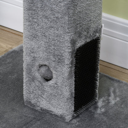 Poteau à gratter pour chat griffoir pour chat balle avec clochette 2 brosses de toilettage 59,5 x 39 x 79 cm beige gris