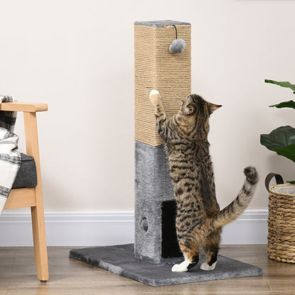 Poteau à gratter pour chat griffoir pour chat balle avec clochette 2 brosses de toilettage 59,5 x 39 x 79 cm beige gris
