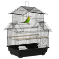 Cage à oiseaux design maison mangeoires perchoirs 3 portes plateau excrément amovible + poignée transport 50,5 x 41 x 63 cm noir