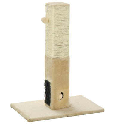 Poteau à gratter pour chat griffoir pour chat balle avec clochette 2 brosses de toilettage 59,5 x 39 x 79 cm beige crème