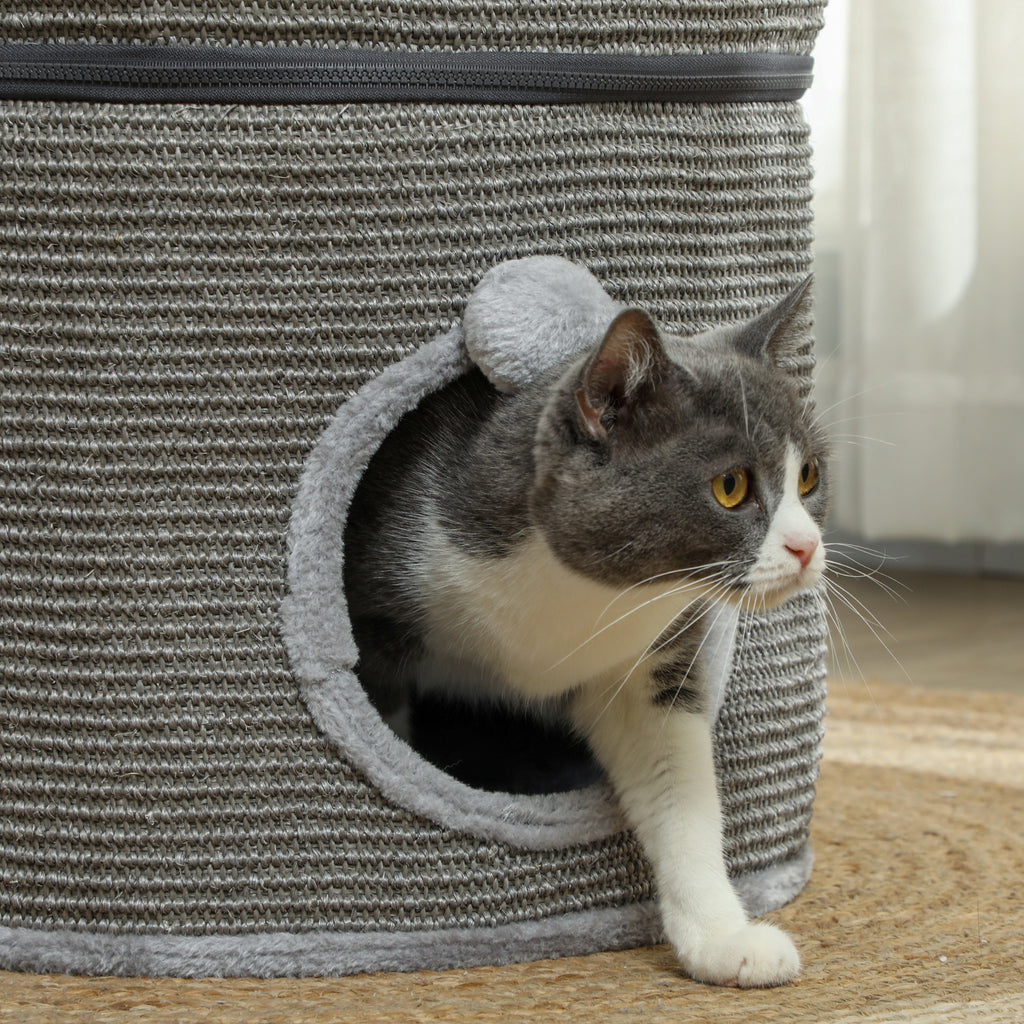 Tour pour chat modulable tonneau griffoir chat avec fermeture éclair séparable 3 niveaux deux balles Ø 42 x 69H cm gris-8