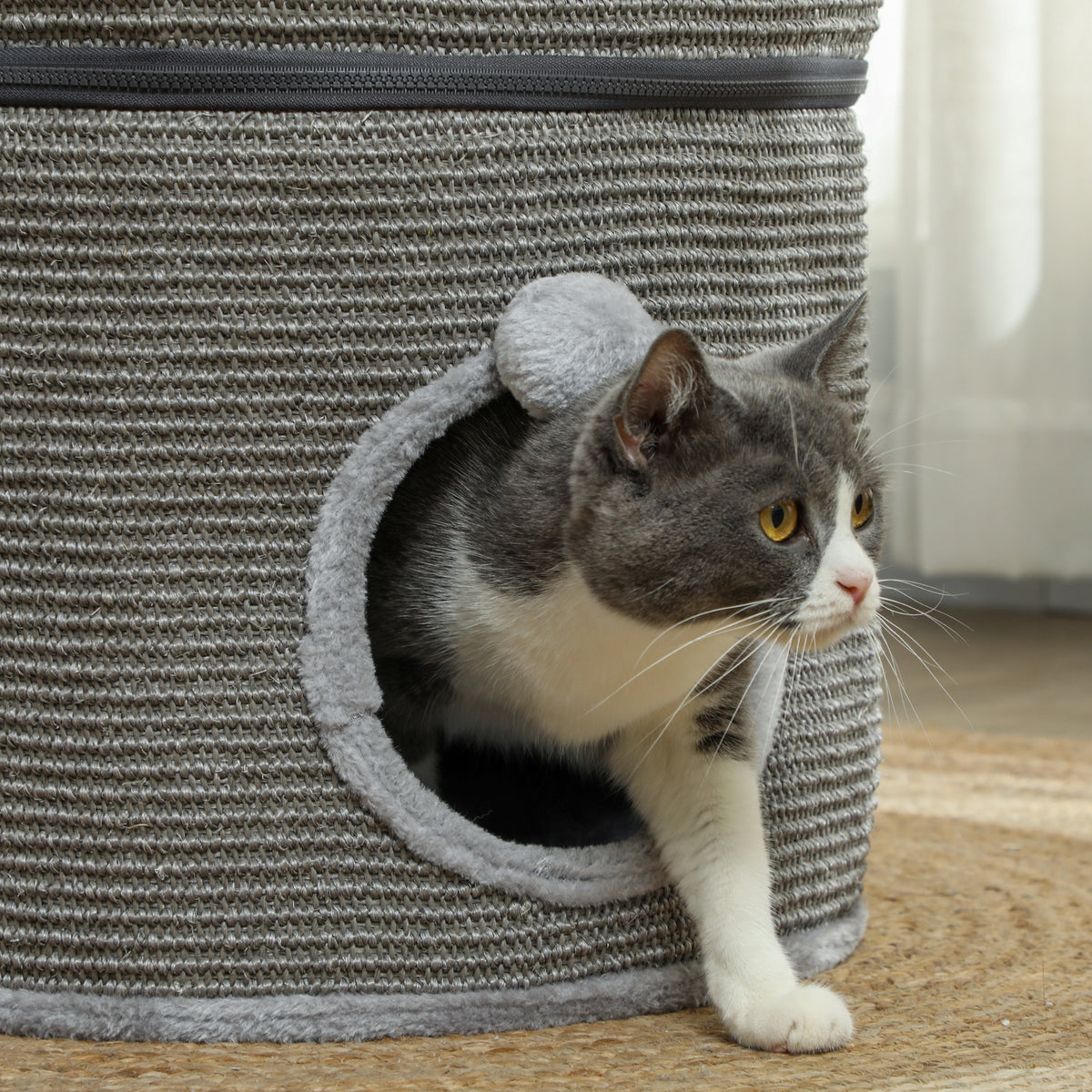 Tour pour chat modulable tonneau griffoir chat avec fermeture éclair séparable 3 niveaux deux balles Ø 42 x 69H cm gris-8