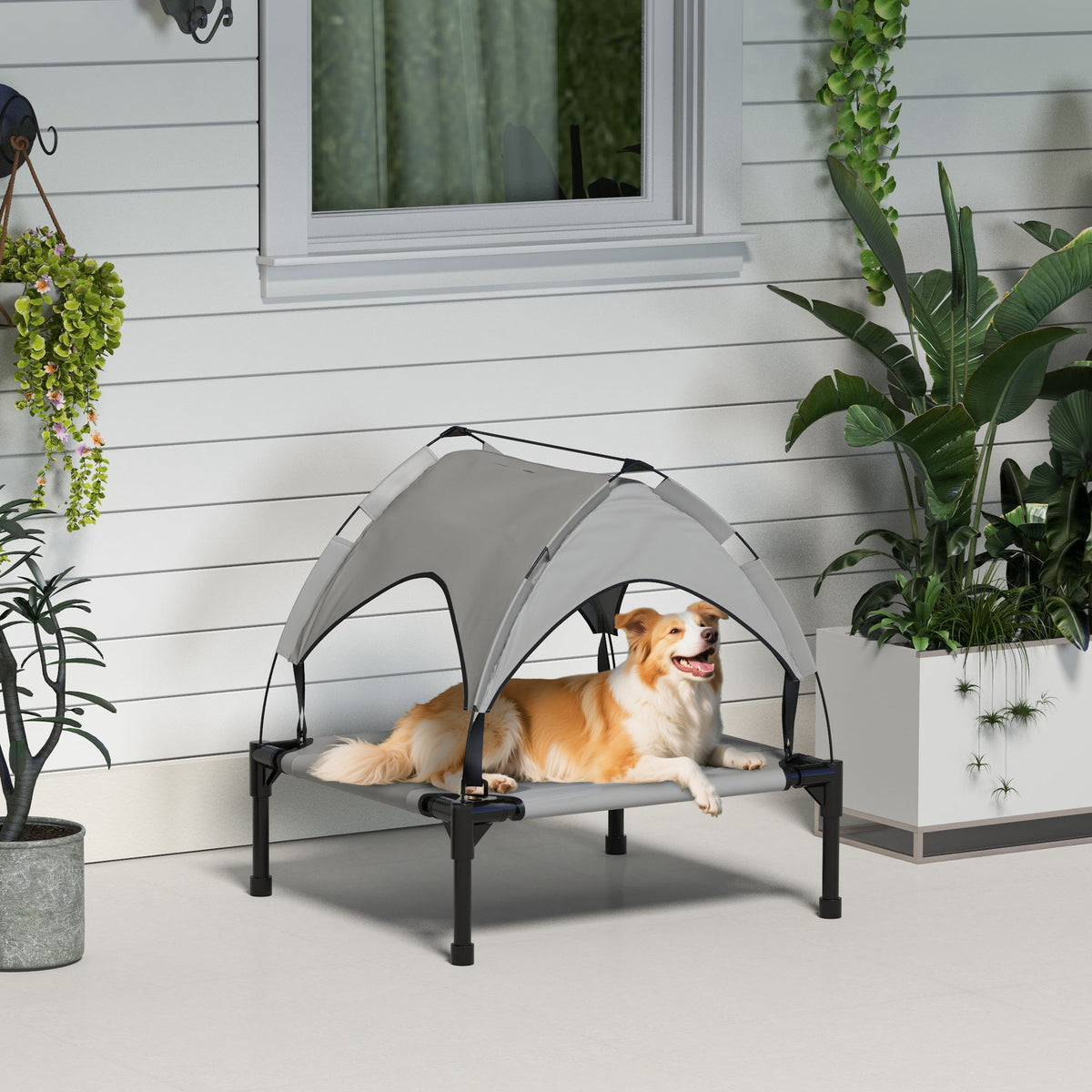 Lit pour chien chat sur pieds grand confort velum anti-UV oxford sac de transport inclus 76 x 61 x 69,5 cm gris