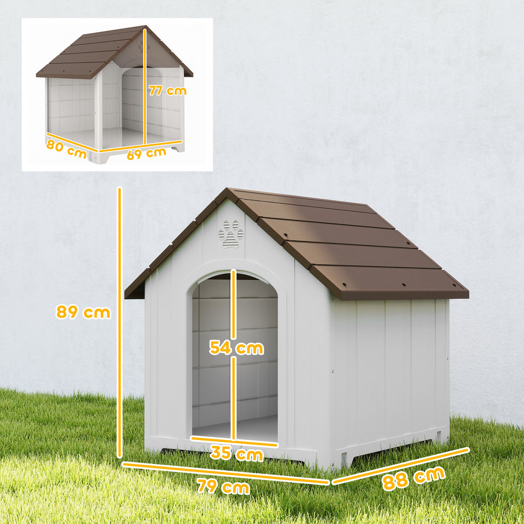 Niche pour chien extérieur, maison chien en polypropylène imperméable, ventilé, plancher surélevé, gris clair
