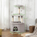 Arbre à chat tour de jeux pour chats griffoirs sisal, plate-forme, niche, tissu peluche, balles, 49x49x114cm gris clair