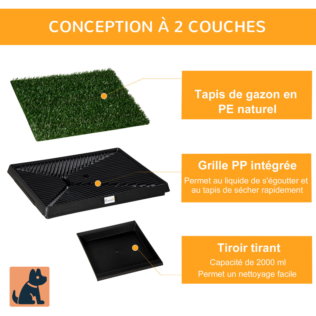 Toilette pour Chien, Gazon Synthétique, Bacs à Litières Portables à Pelouse, Tiroir à Déjection, 63x51x6cm, Vert