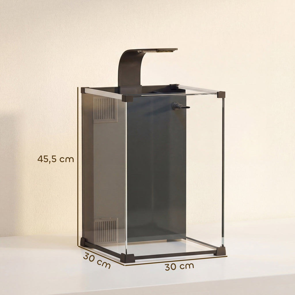 Aquarium en Verre Trempé Nano Aquarium avec Filtre Intégré Pompe 5W et Éclairage LED 30x30x45cm Noir