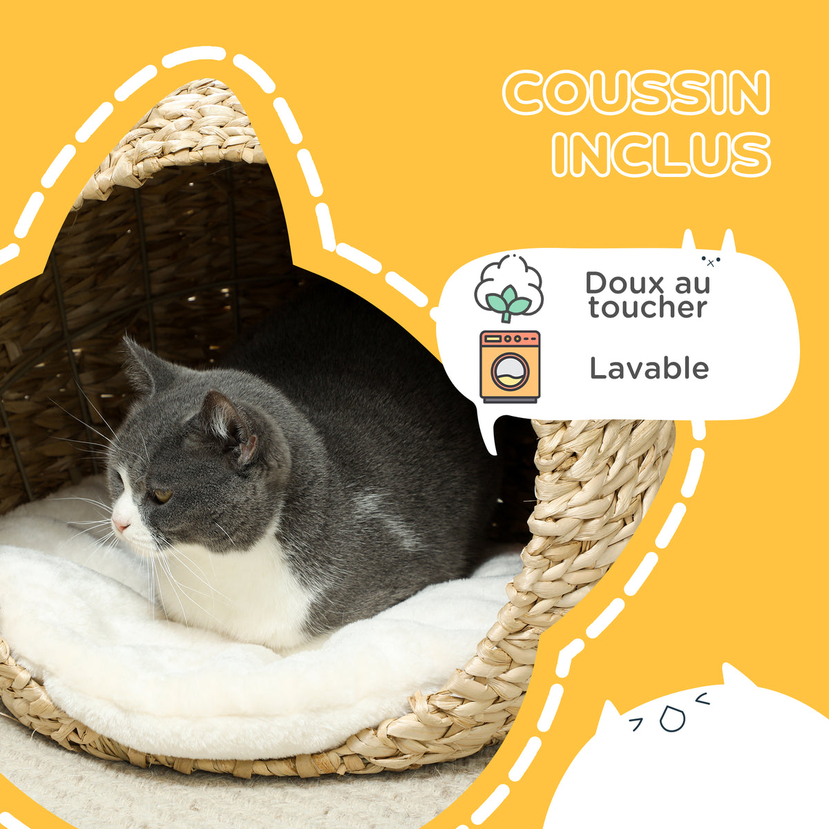 Panier pour chat maison pour chats coussin moelleux intérieur spacieux en quenouille 45 x 41 x 37 cm marron