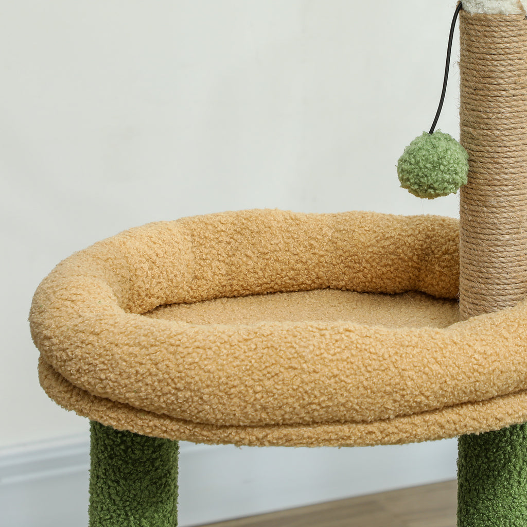 Arbre à chat tour de jeux pour chat avec niche lit griffoirs balles et feuilles artificielles 44 x 30 x 98 cm vert