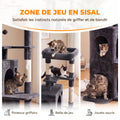 Arbre à Chat 4 Niveaux 132 cm, Niche, Lit, Plateforme, Poteaux à Griffer en Sisal, Jouets Suspendus, Gris Foncé