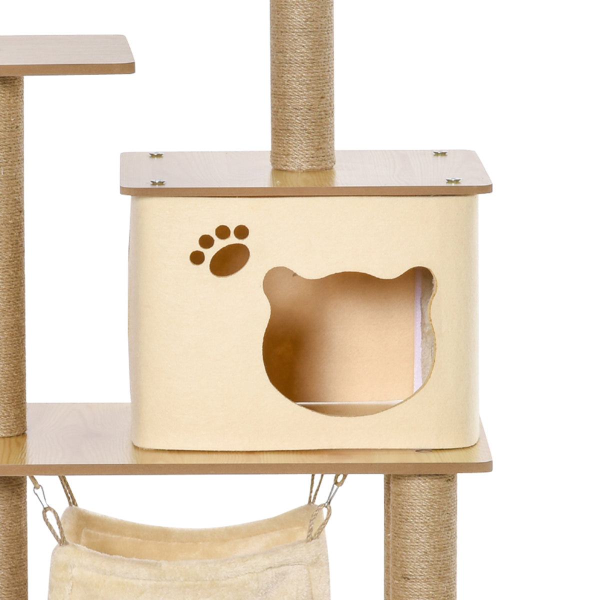 Arbre à chat tour de jeux pour chat, platesformes, niche, lit, hamac, échelle et griffoirs en jute 60x40x130cm jaune