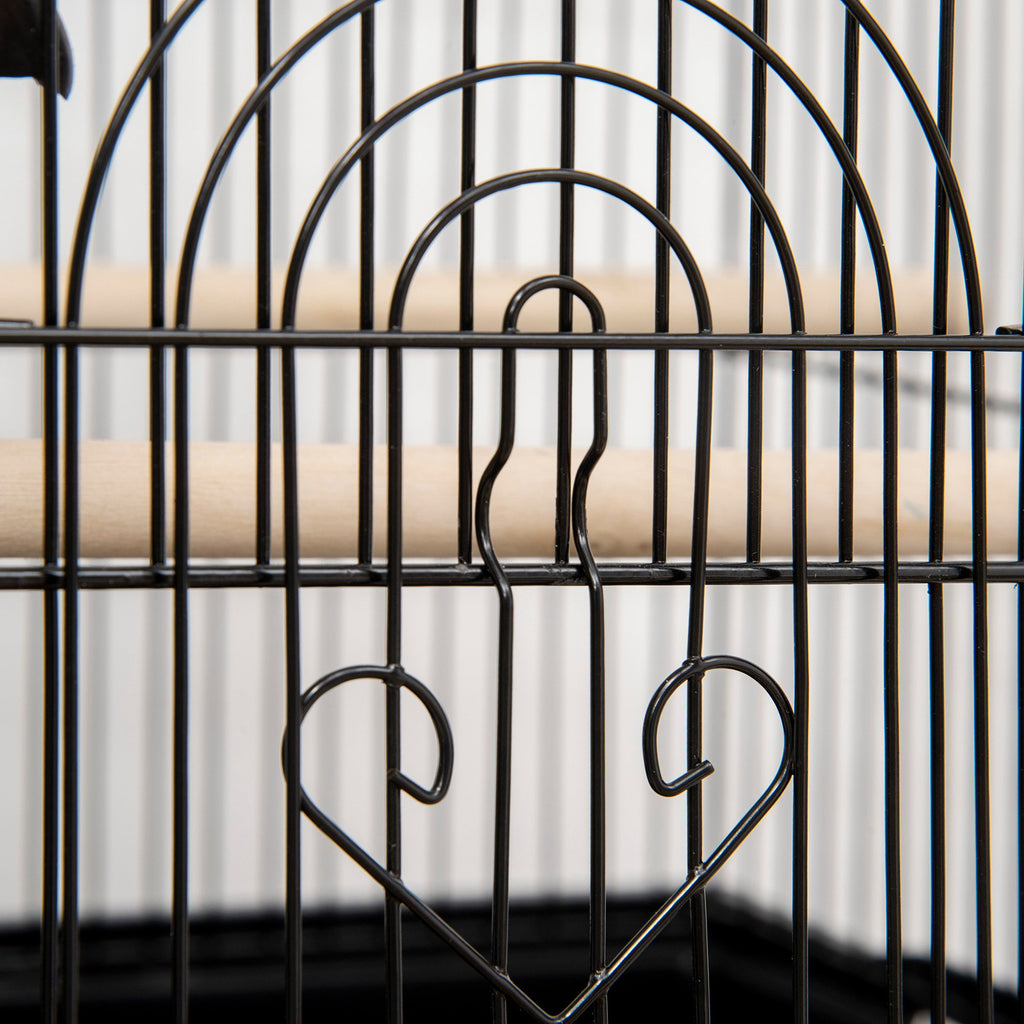 Cage à oiseaux design maison mangeoires perchoirs 3 portes plateau excrément amovible + poignée transport 50,5 x 41 x 63 cm noir