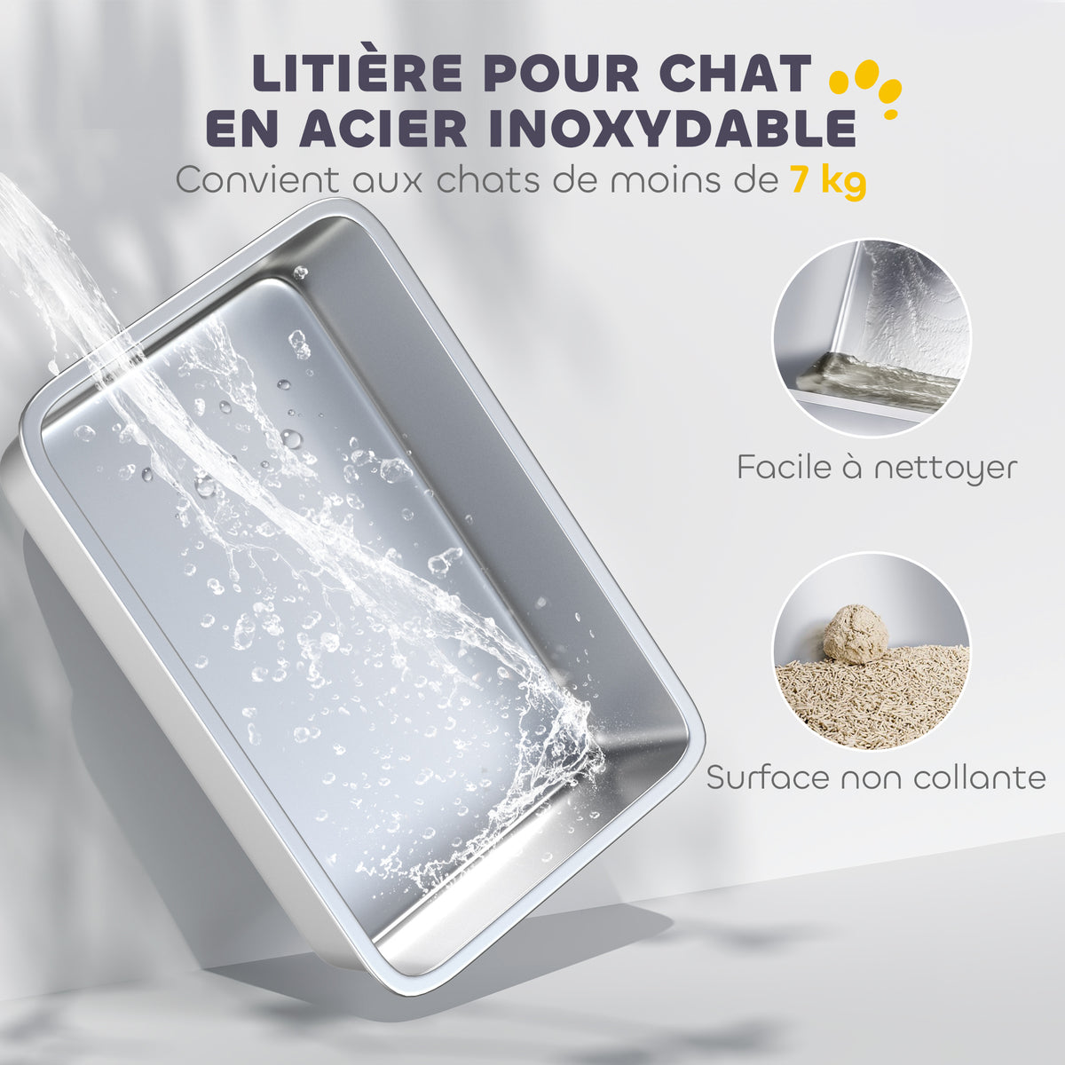 Maison de toilette pour chat bac à litière fermé bac acier inoxydable, nettoyage facile, 60,4 x 40,4 x 41,8 cm, blanc
