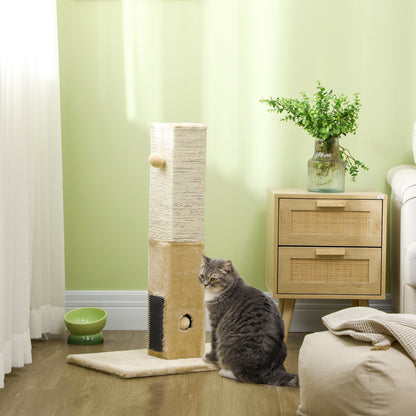 Poteau à gratter pour chat griffoir pour chat balle avec clochette 2 brosses de toilettage 59,5 x 39 x 79 cm beige crème