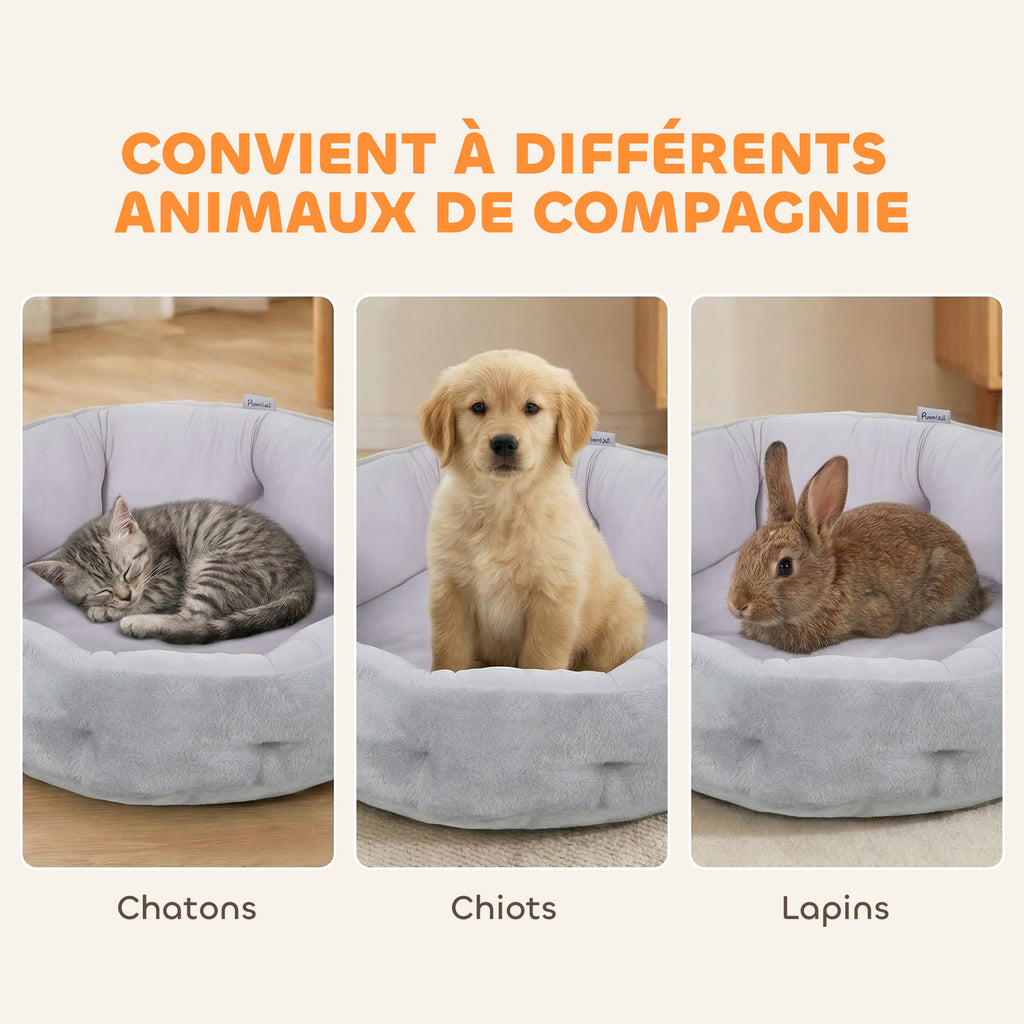 Lit pour chat réversible, lit pour chats d'intérieur et petits chiens, lit rond avec rebord de soutien, gris clair