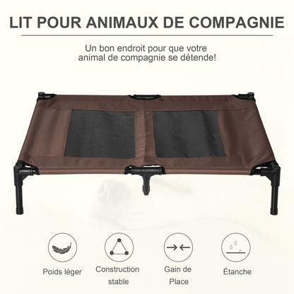 Lit sur pieds lit pour chien chat lit de camp lit surélevé animaux grand confort tissu Oxford textilène micro-perforé métal 92L x 76l x 18H cm café