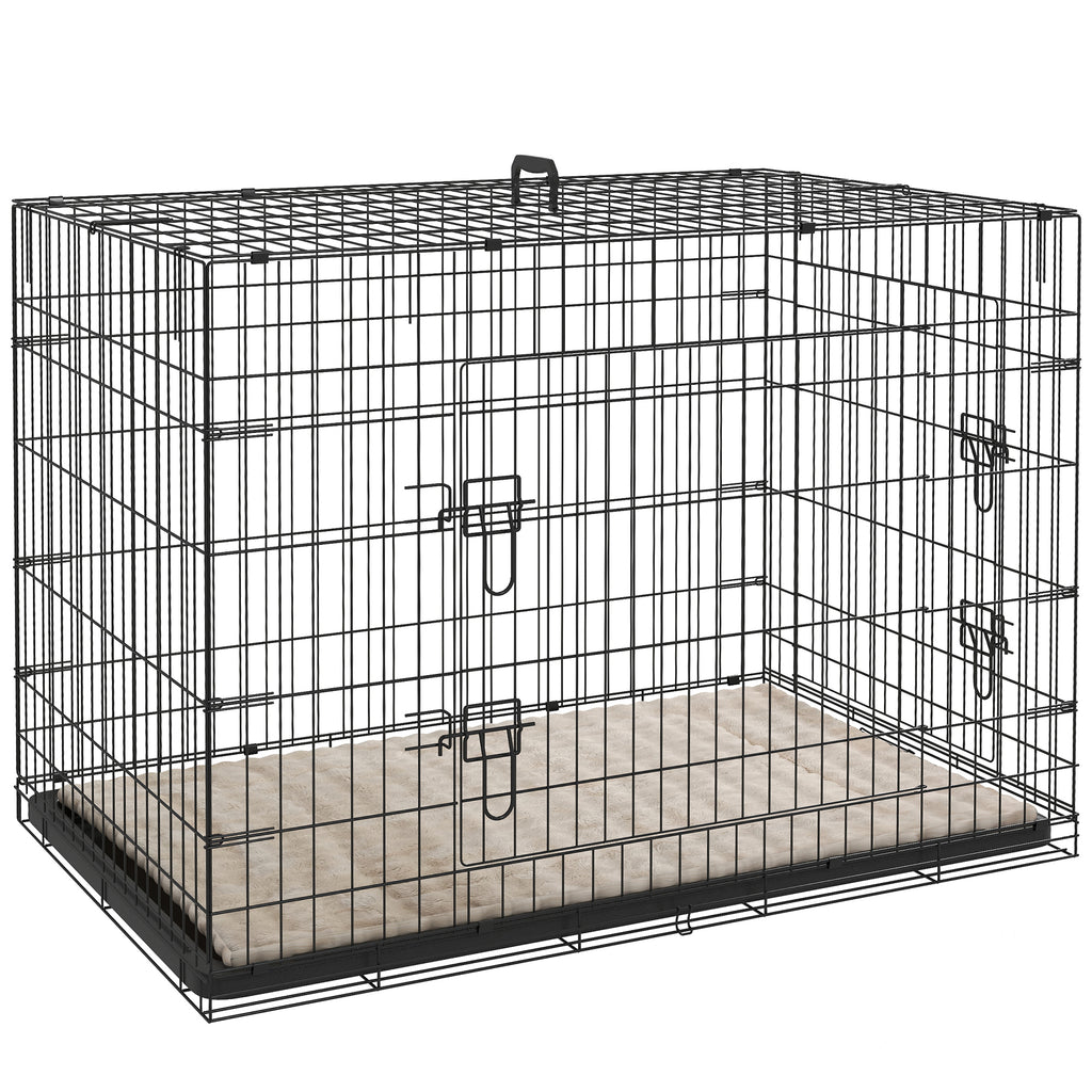 Cage caisse de transport pliante pour chien poignée, plateau amovible, coussin fourni 105 x 70 x 75 cm noir
