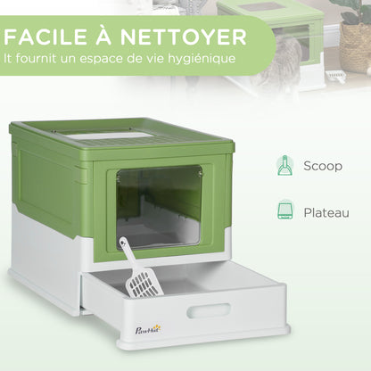 Maison de toilette pour chat pliable double porte battante et supérieure pelle fourni 47,5 x 35,5 x 36,7 cm vert avocat