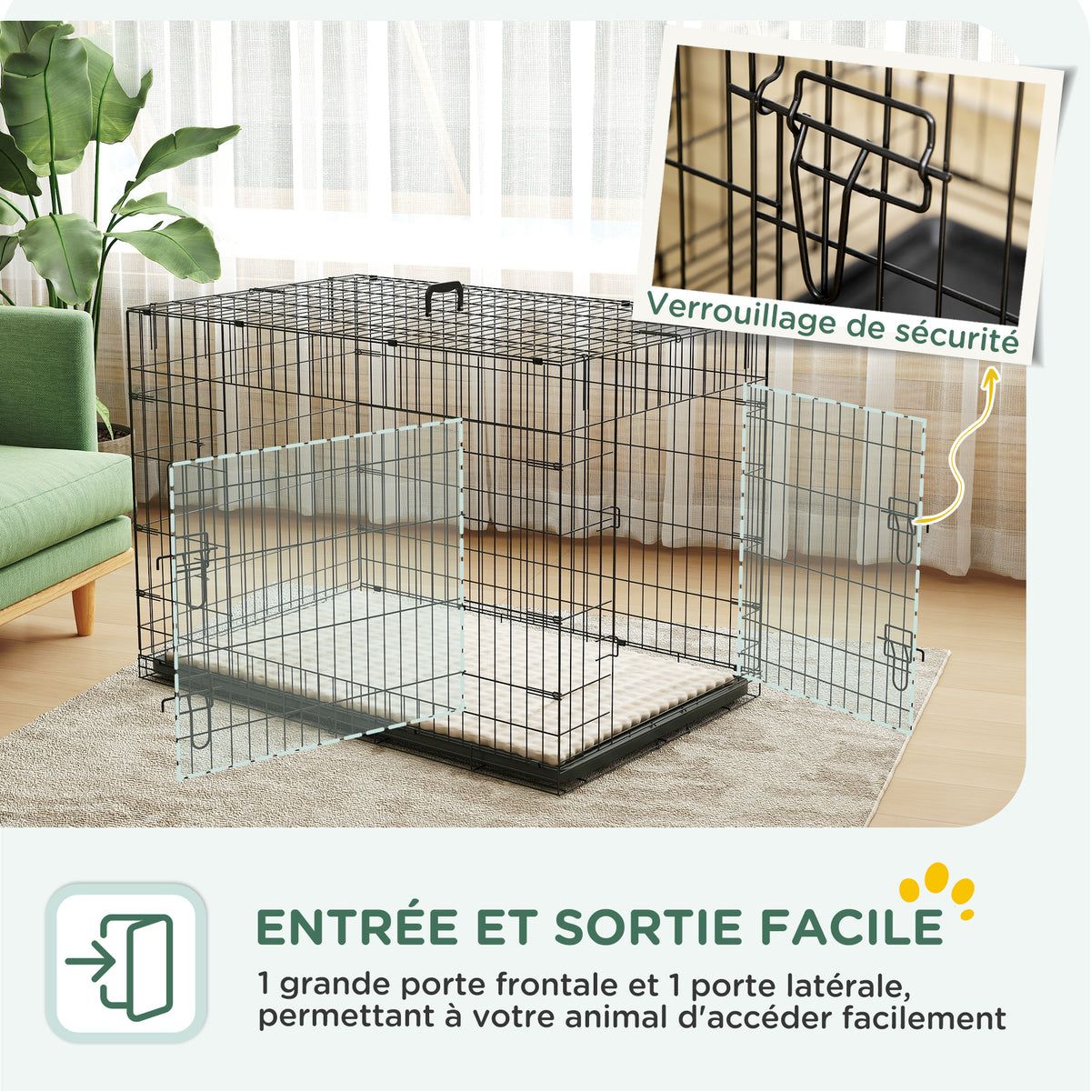 Cage caisse de transport pliante pour chien poignée, plateau amovible, coussin fourni 105 x 70 x 75 cm noir
