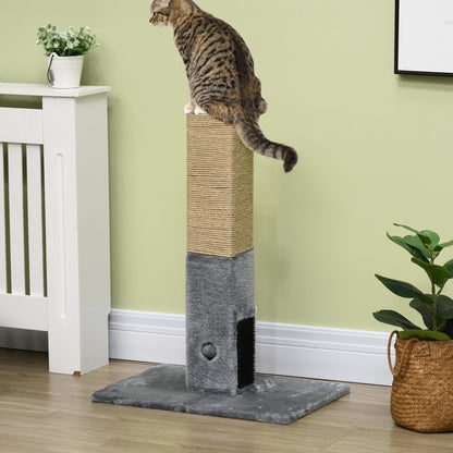 Poteau à gratter pour chat griffoir pour chat balle avec clochette 2 brosses de toilettage 59,5 x 39 x 79 cm beige gris