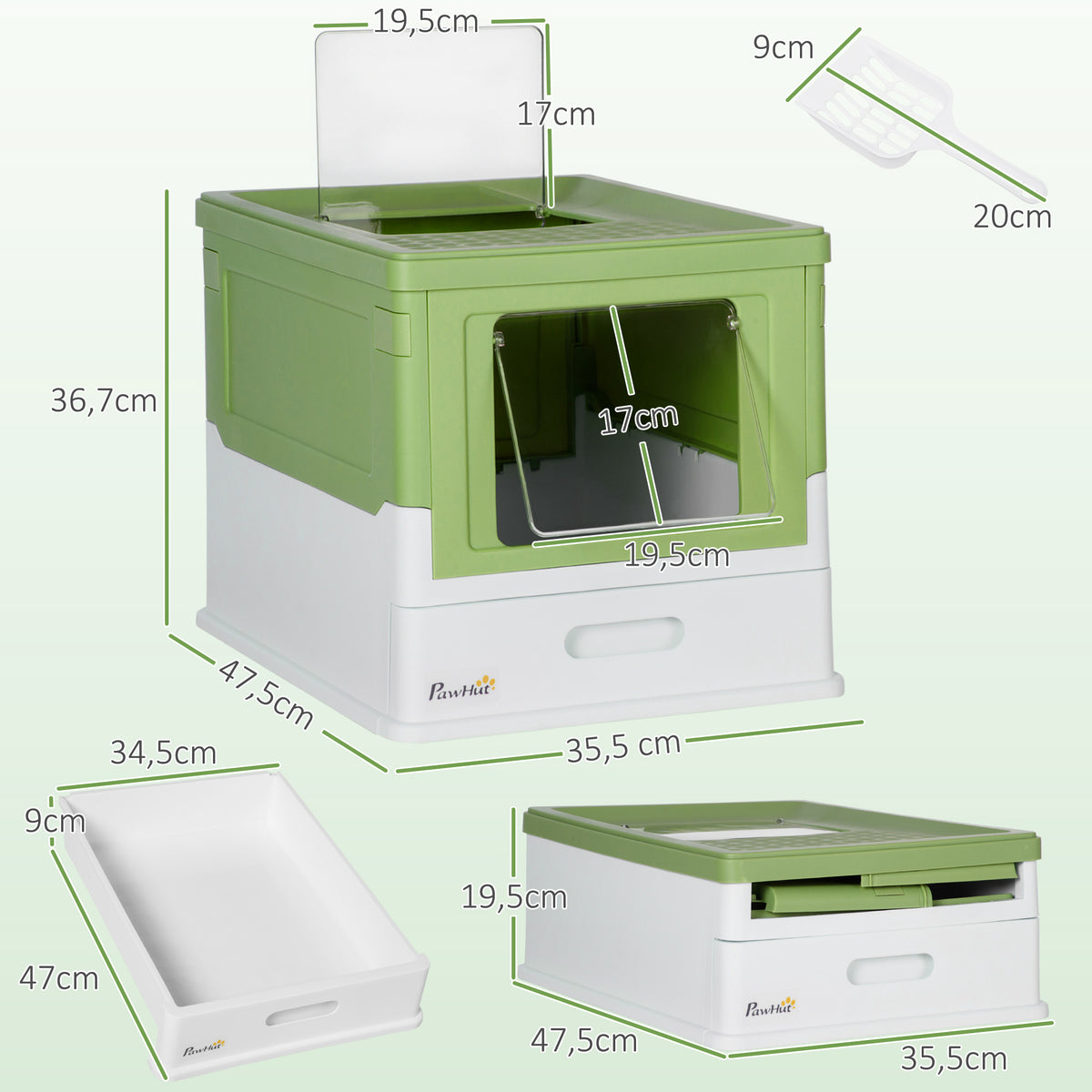 Maison de toilette pour chat pliable double porte battante et supérieure pelle fourni 47,5 x 35,5 x 36,7 cm vert avocat