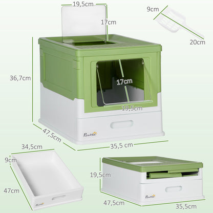 Maison de toilette pour chat pliable double porte battante et supérieure pelle fourni 47,5 x 35,5 x 36,7 cm vert avocat