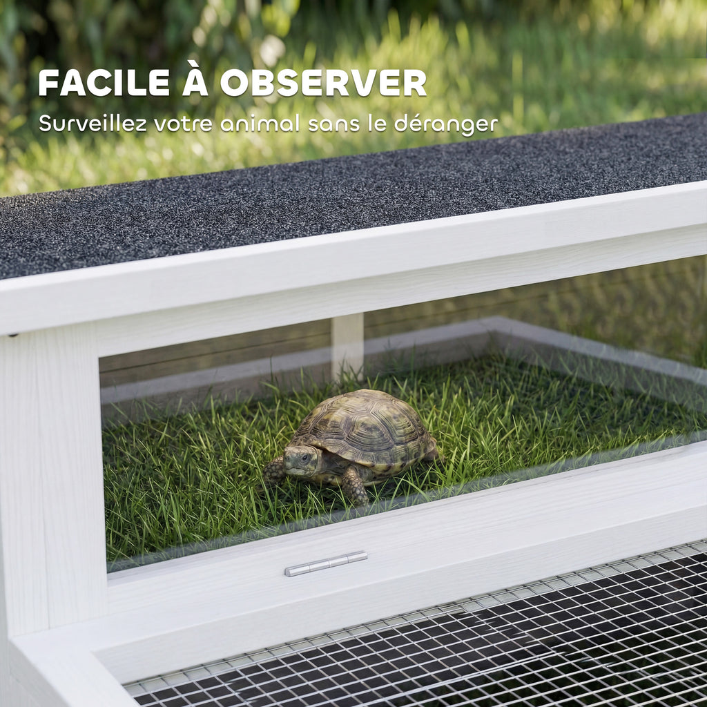 Maison Tortue Terrestre Habitat 2 Zones avec Double Toit Ouvrant Bitumé et Grillagé Fenêtre 113x106,5x44,5cm Gris Foncé