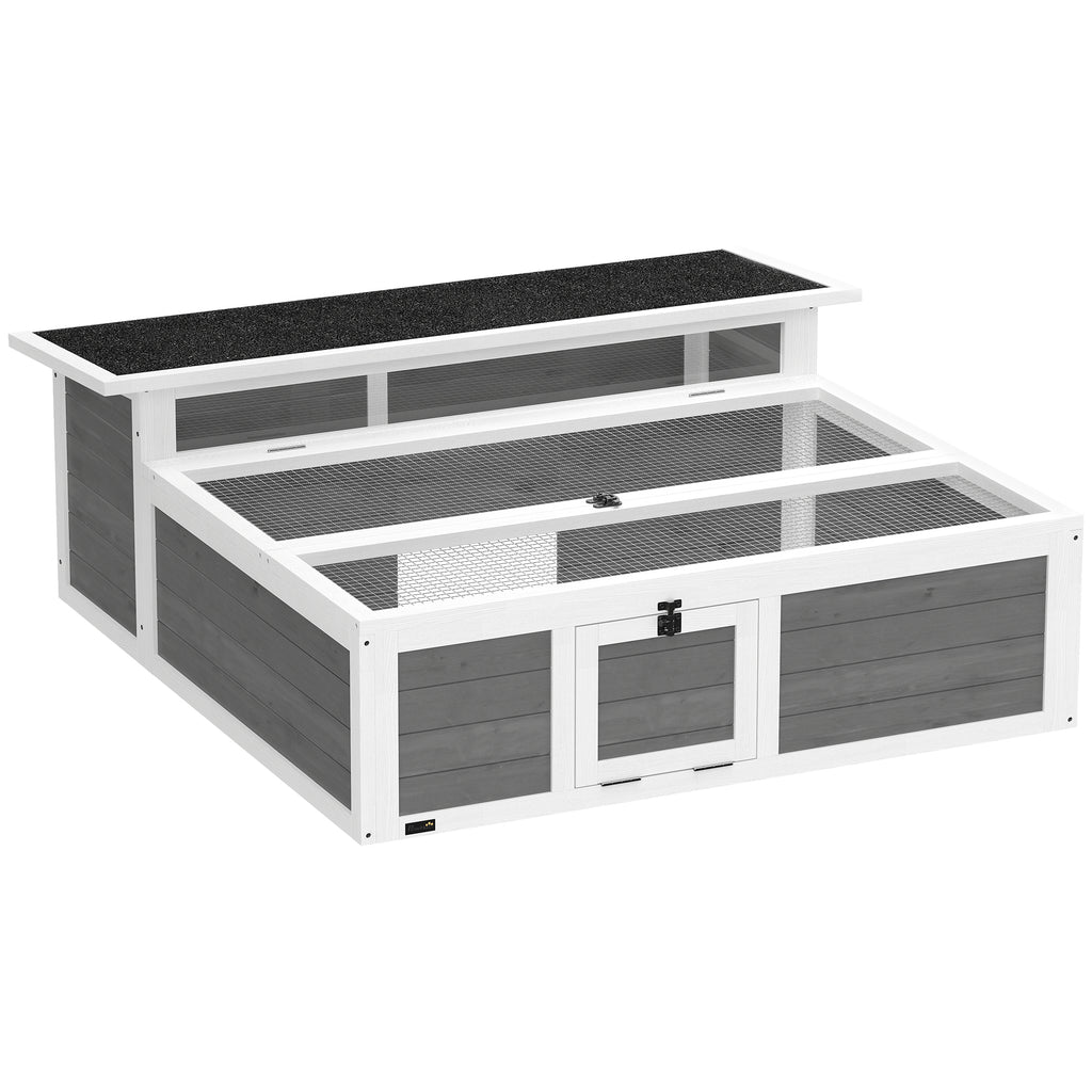 Maison Tortue Terrestre Habitat 2 Zones avec Double Toit Ouvrant Bitumé et Grillagé Fenêtre 113x106,5x44,5cm Gris Foncé