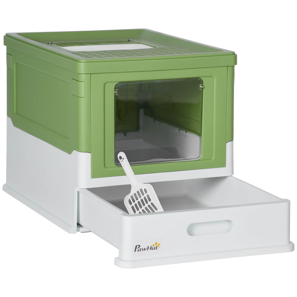 Maison de toilette pour chat pliable double porte battante et supérieure pelle fourni 47,5 x 35,5 x 36,7 cm vert avocat