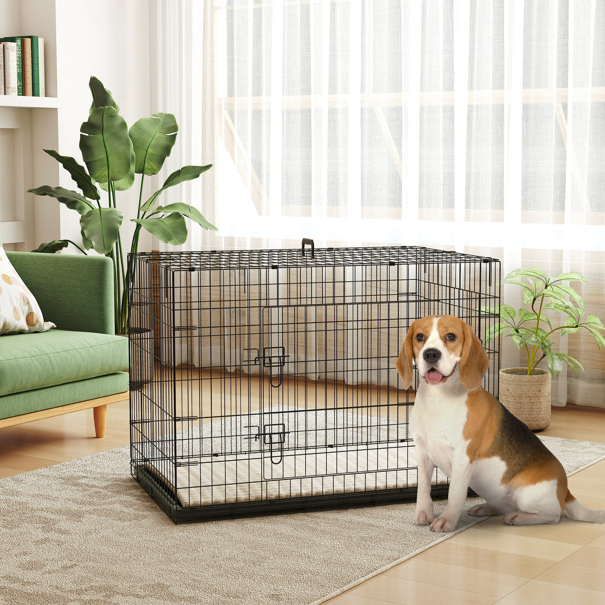 Cage caisse de transport pliante pour chien poignée, plateau amovible, coussin fourni 105 x 70 x 75 cm noir