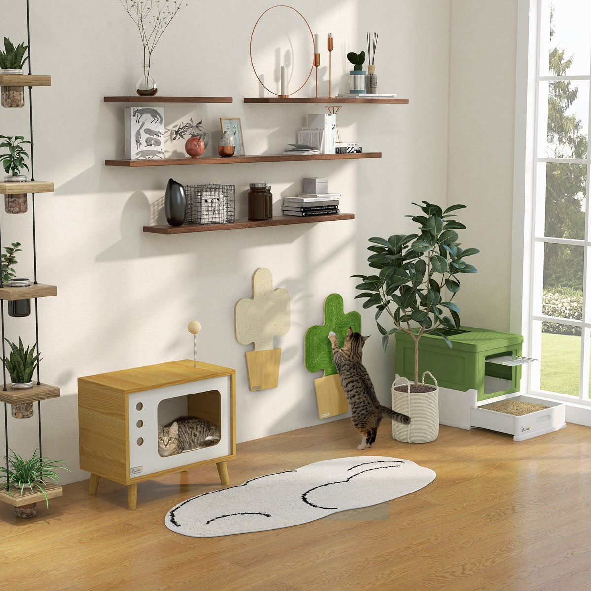 Maison de toilette pour chat pliable double porte battante et supérieure pelle fourni 47,5 x 35,5 x 36,7 cm vert avocat