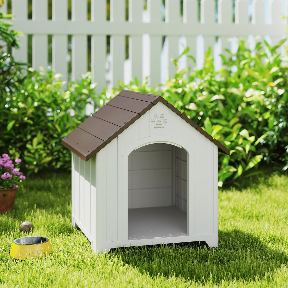 Niche pour chien extérieur, maison chien en polypropylène imperméable, ventilé, plancher surélevé, gris clair