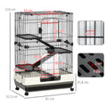 Cage pour petits animaux roulante 3 plates-formes démontables 3 rampes plateau inférieur amovible métal PP 81,2 x 52,7 x 114 cm noir