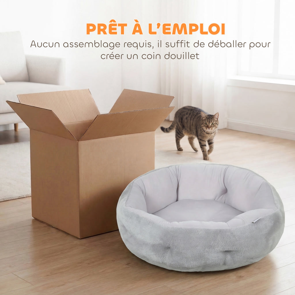Lit pour chat réversible, lit pour chats d'intérieur et petits chiens, lit rond avec rebord de soutien, gris clair