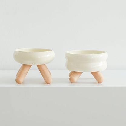 Gulu Elevated Ceramic Pet Water Bowl with Wooden Stand