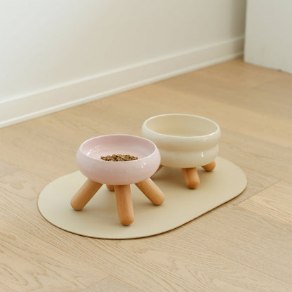 Gulu Elevated Ceramic Pet Water Bowl with Wooden Stand