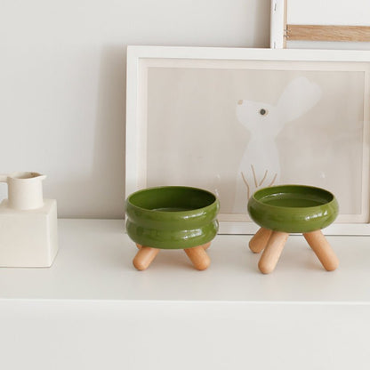 Gulu Elevated Ceramic Pet Water Bowl with Wooden Stand