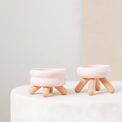 Gulu Elevated Ceramic Pet Water Bowl with Wooden Stand