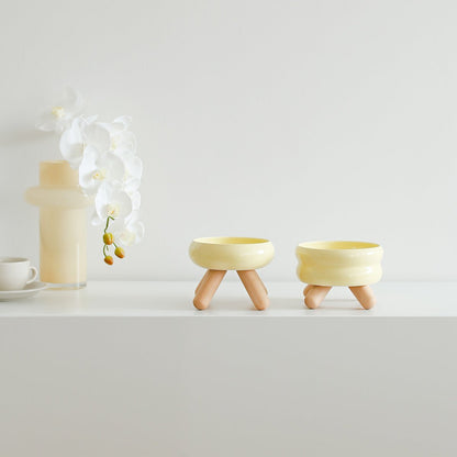 Gulu Elevated Ceramic Pet Water Bowl with Wooden Stand