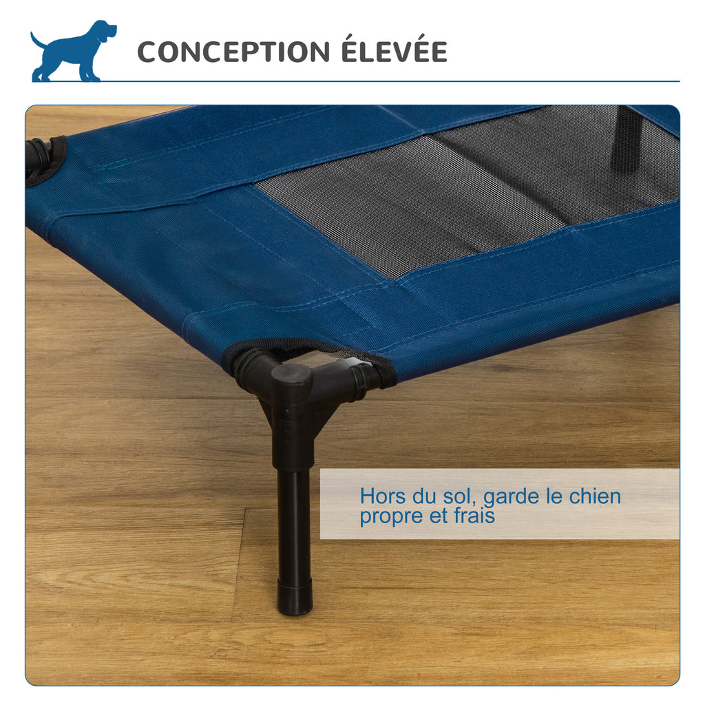 Lit surélevé pour chiens chats animaux de compagnie tissu oxford textilène micro-perforé 61 x 46 x 18 cm bleu et noir