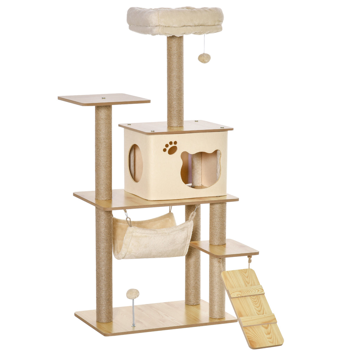 Arbre à chat tour de jeux pour chat, platesformes, niche, lit, hamac, échelle et griffoirs en jute 60x40x130cm jaune