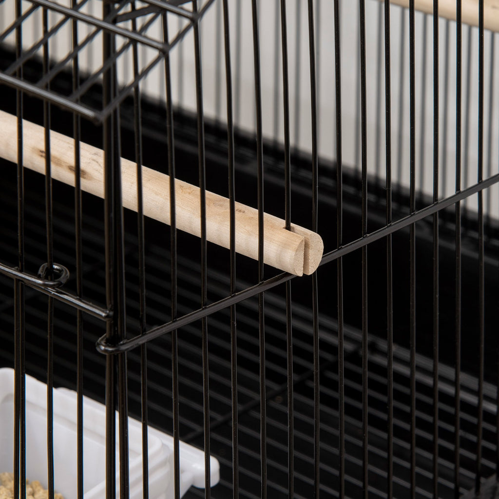 Cage à oiseaux design maison mangeoires perchoirs 3 portes plateau excrément amovible + poignée transport 50,5 x 41 x 63 cm noir