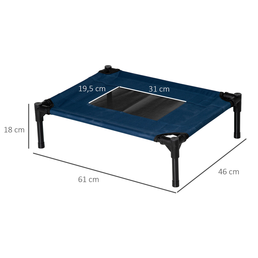 Lit surélevé pour chiens chats animaux de compagnie tissu oxford textilène micro-perforé 61 x 46 x 18 cm bleu et noir
